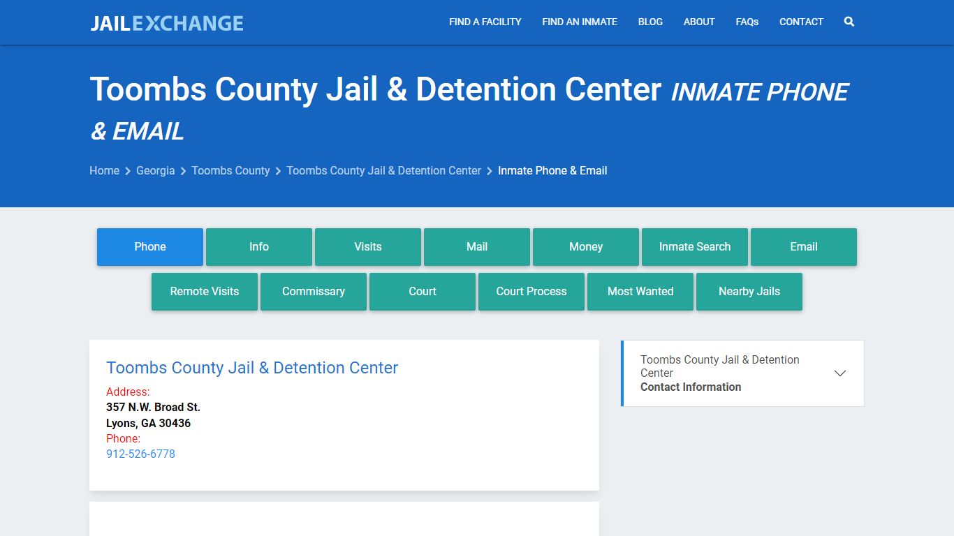 Inmate Phone - Toombs County Jail & Detention Center, GA